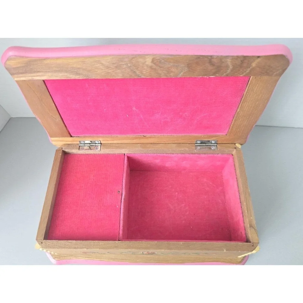 Vintage Hand Painted Wooden Music Jewelry Box Folk Art Floral - Made in Japan